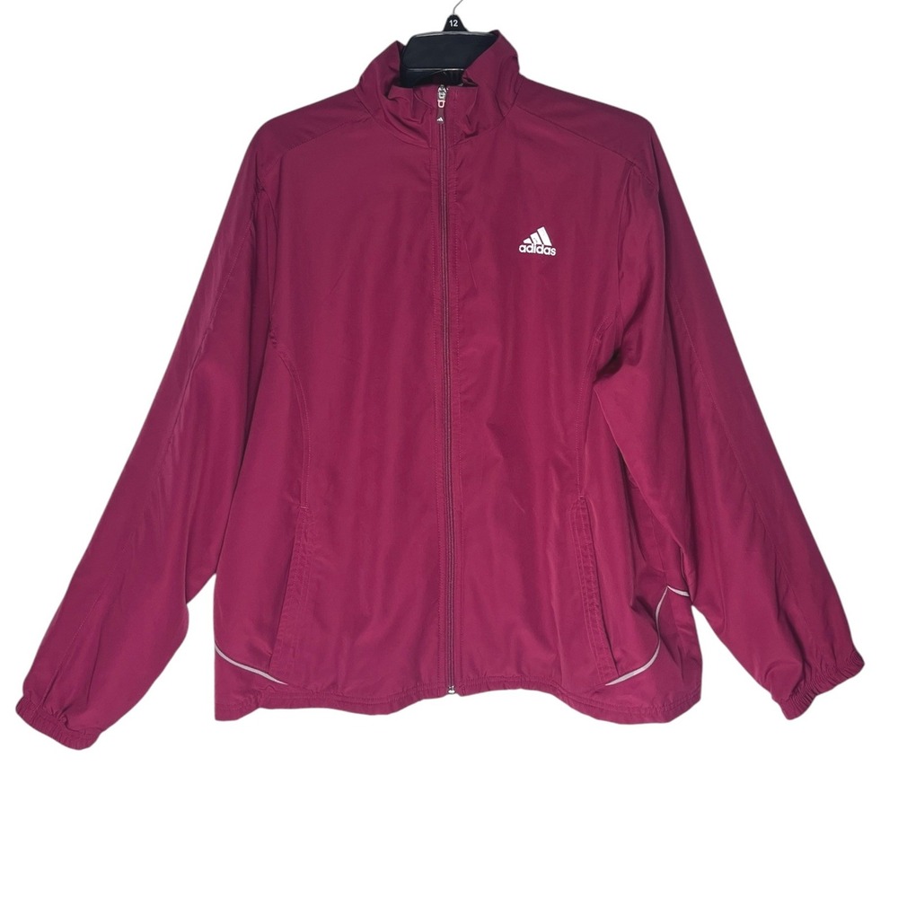 Adidas Womens 1X‎ Magenta Windbreaker Jacket Full Zip 3-Stripes E74755 04/09 Y2K